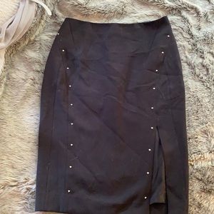 WHBM below the knee pencil skirt with gold studs.